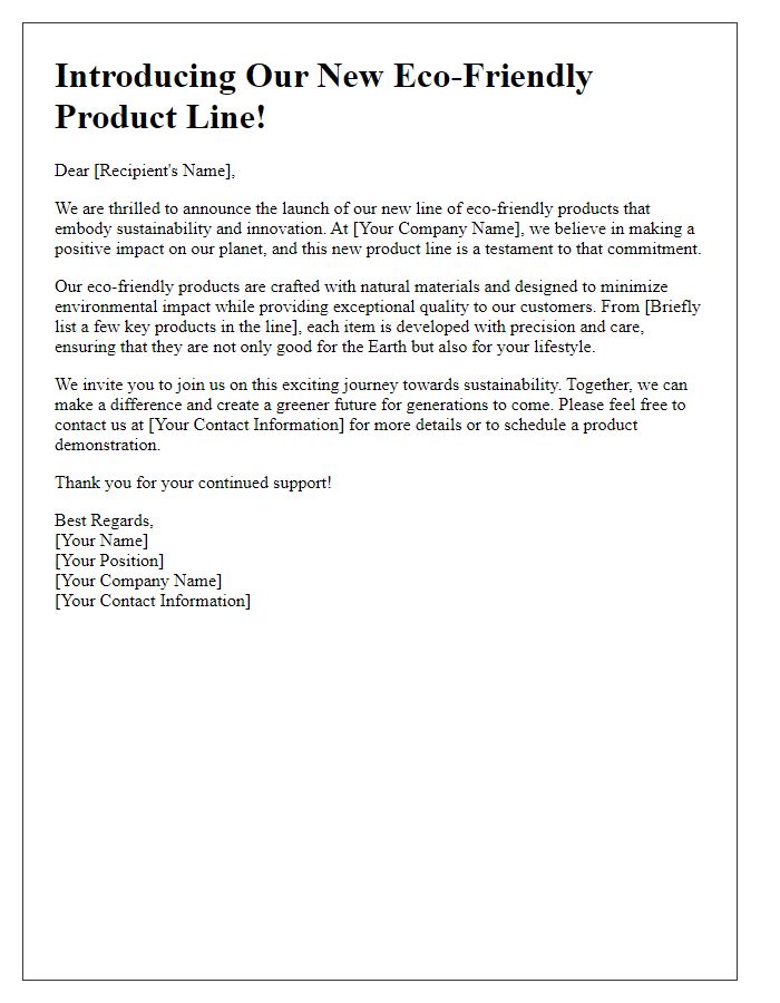 Letter template of introduction for eco-friendly product line launch.