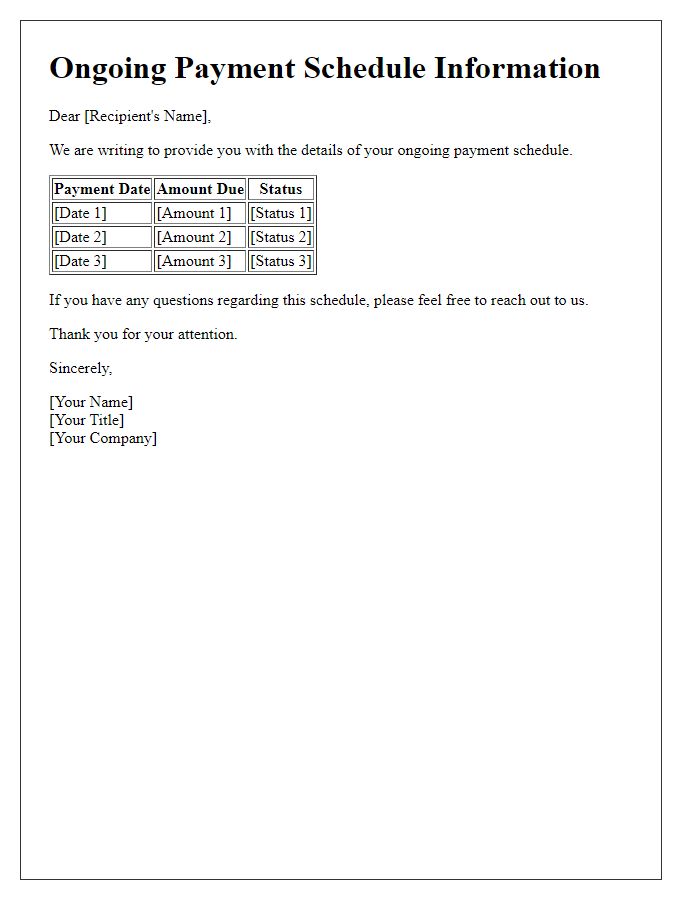 Letter template of ongoing payment schedule information