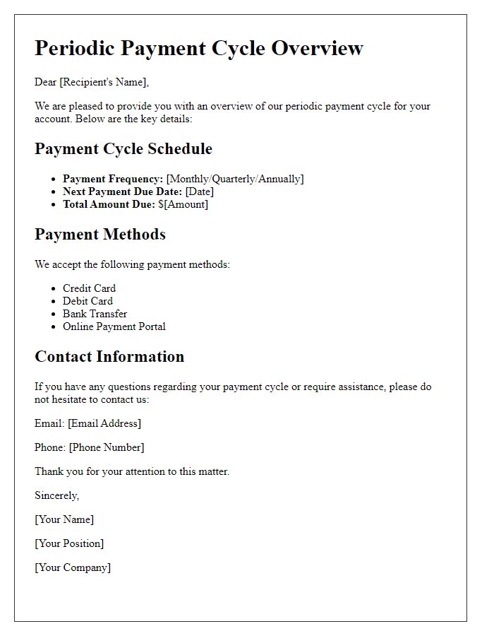 Letter template of periodic payment cycle overview