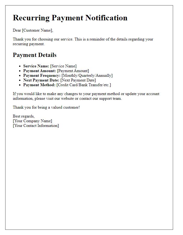 Letter template of recurring payment process details
