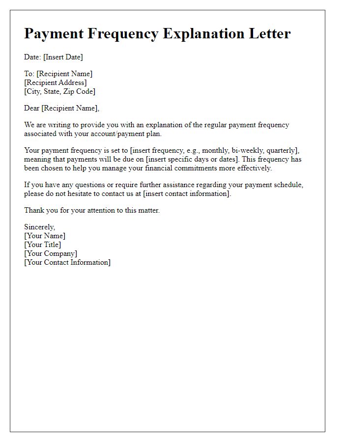 Letter template of regular payment frequency explanation