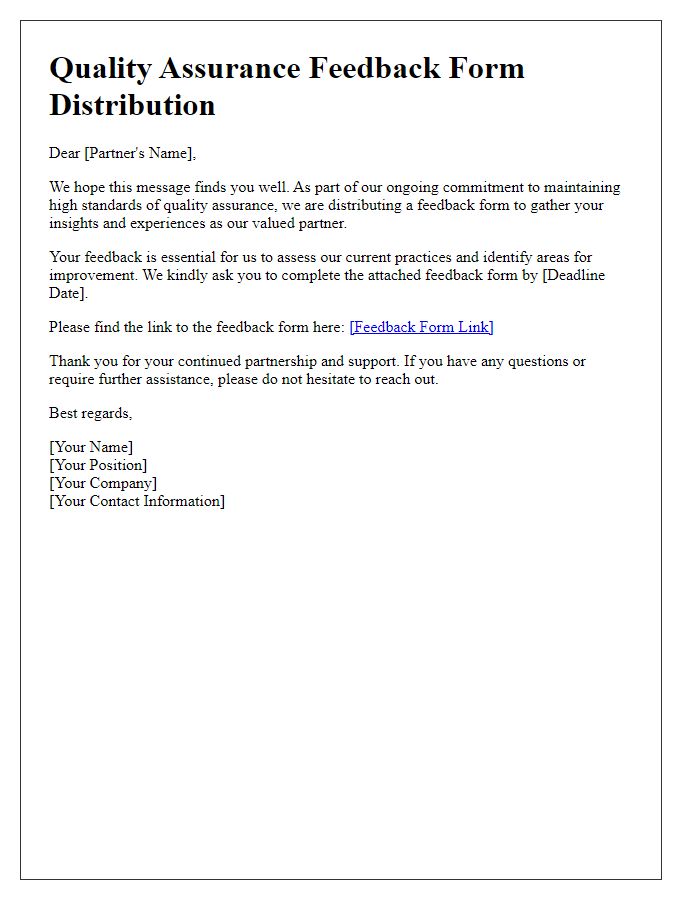 Letter template of quality assurance feedback form distribution for partners.