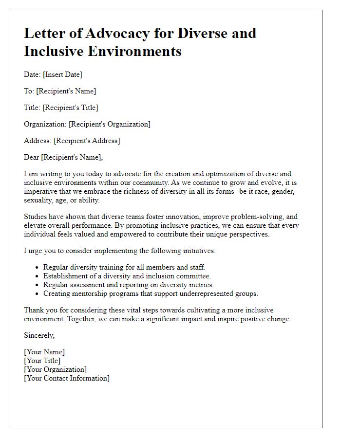 Letter template of advocacy for diverse and inclusive environments