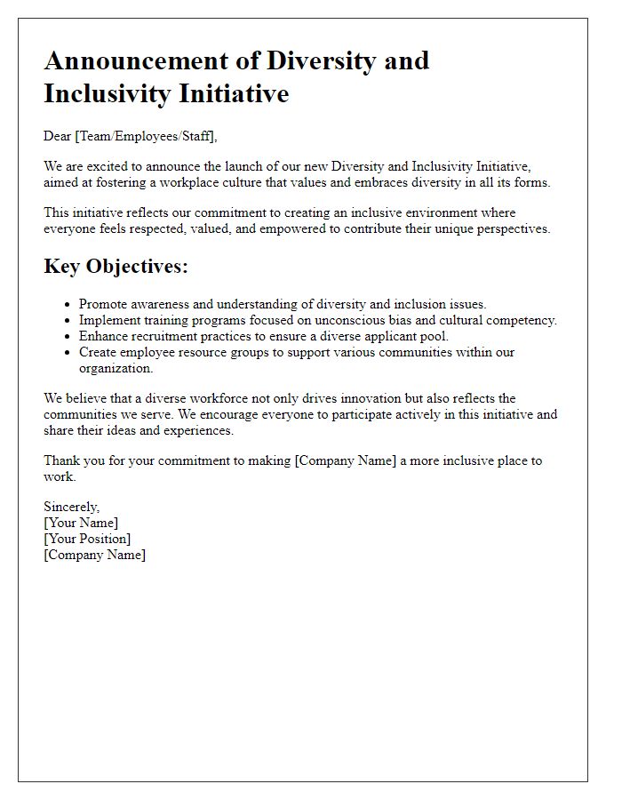 Letter template of diversity and inclusivity initiative announcement