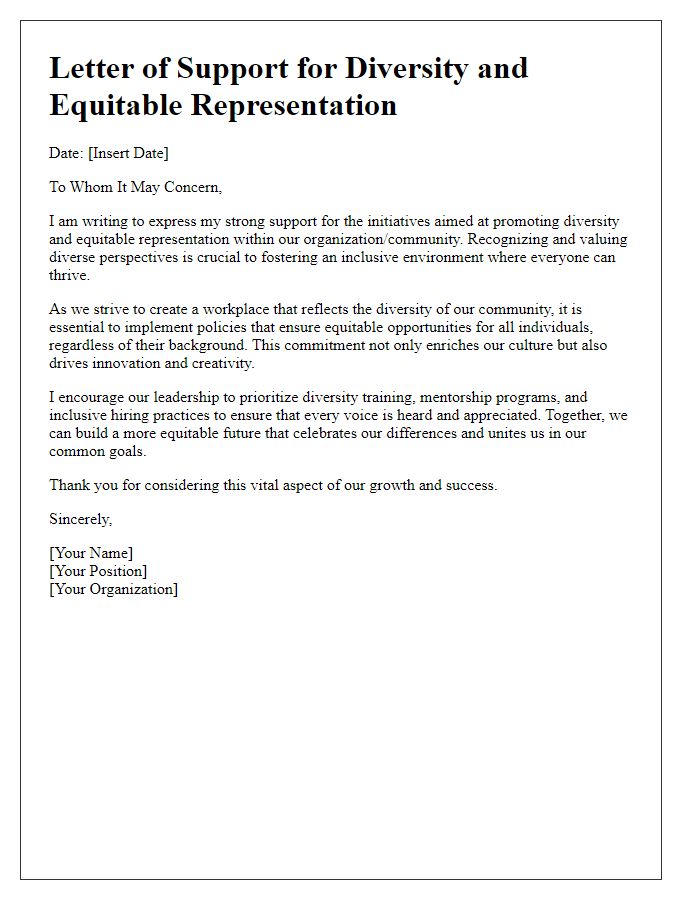 Letter template of support for diversity and equitable representation