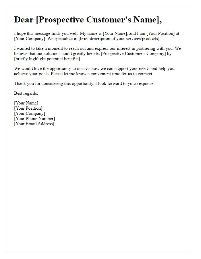 Letter template of engagement note for prospective customers.