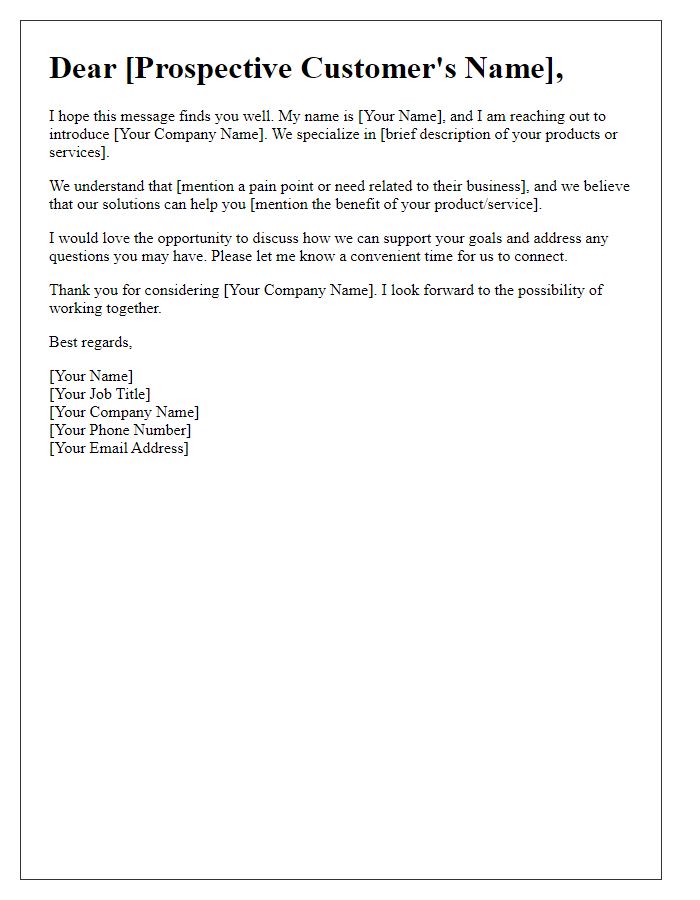 Letter template of initial contact for prospective customers.