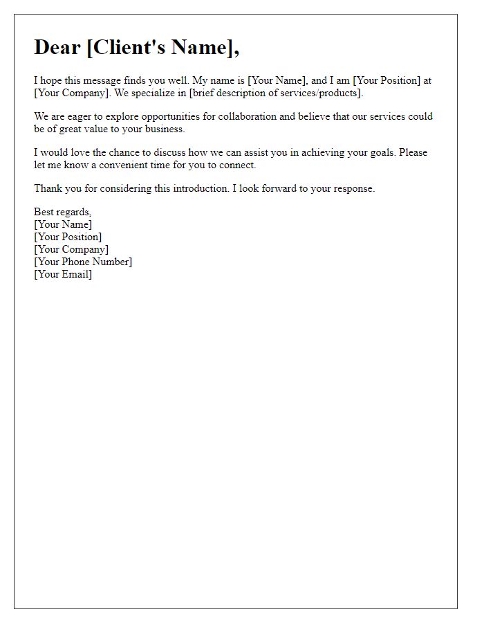 Letter template of introductory note for potential clients.