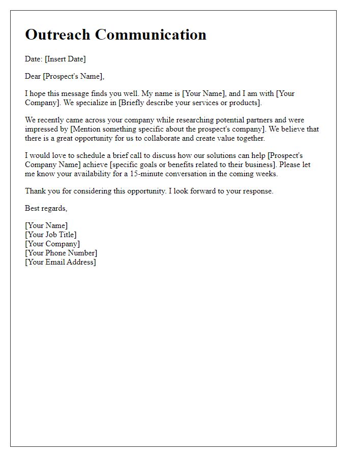 Letter template of outreach communication for new prospects.