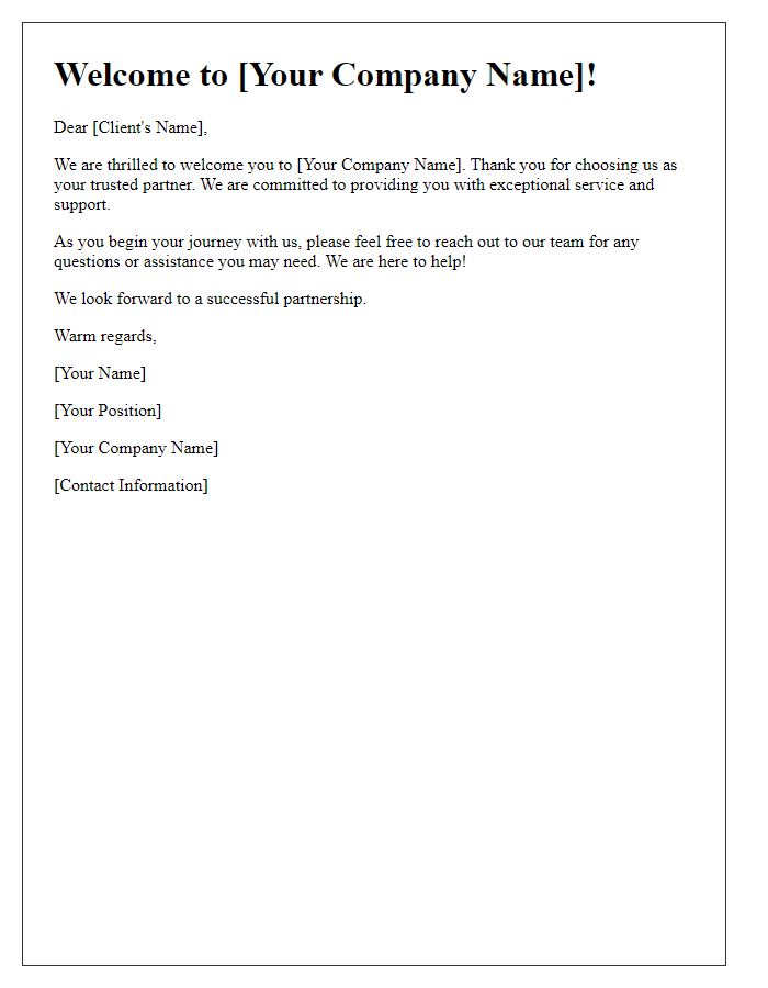 Letter template of welcome message for new clients.