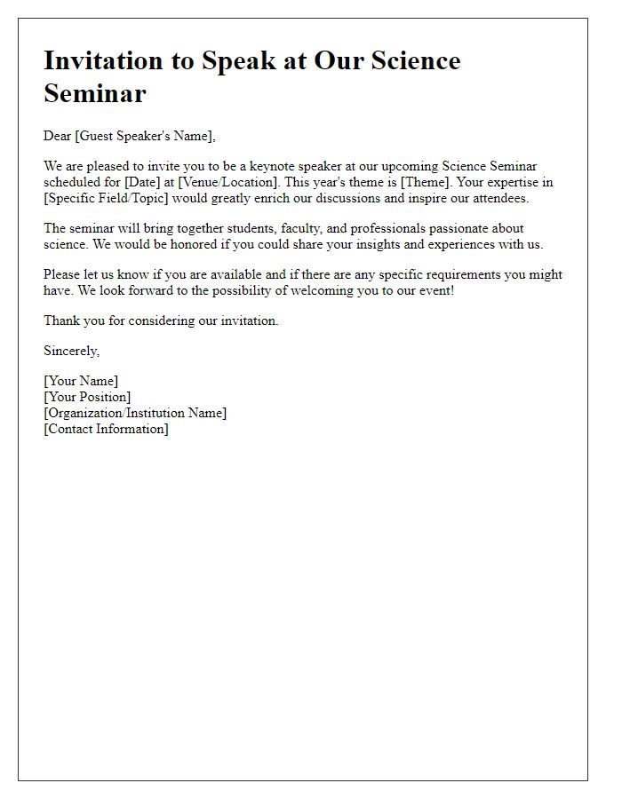 Letter template of invitation for guest speakers at science seminar