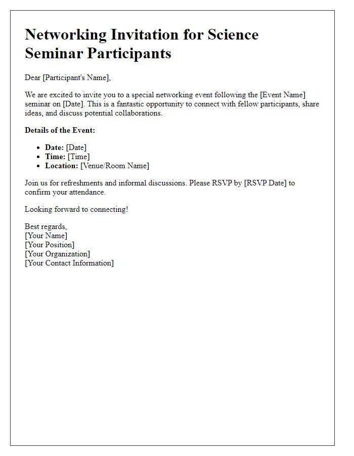 Letter template of networking invitation for science seminar participants