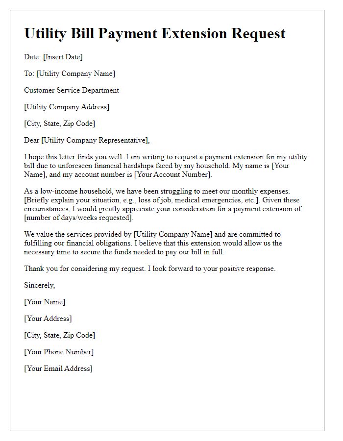 Letter template of utility bill payment extension for low-income households