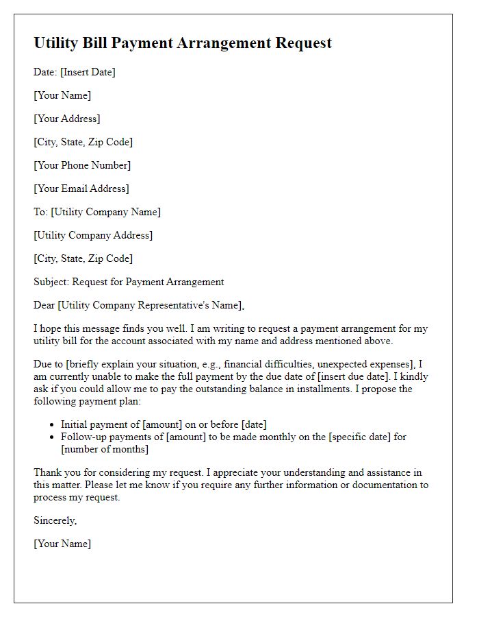 Letter template of utility bill payment payment arrangement request