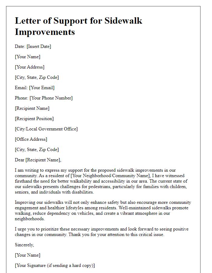 Letter template of Community Support for Sidewalk Improvements