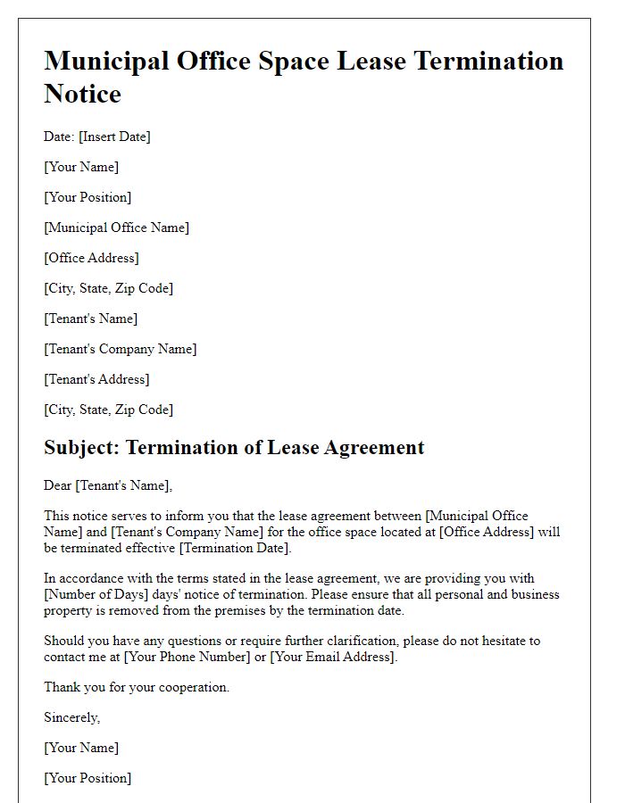 Letter template of municipal office space lease termination notice.