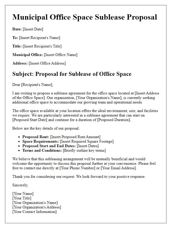 Letter template of municipal office space sublease proposal.