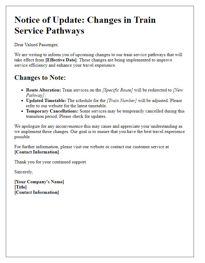 Letter template of update for changes in train service pathways