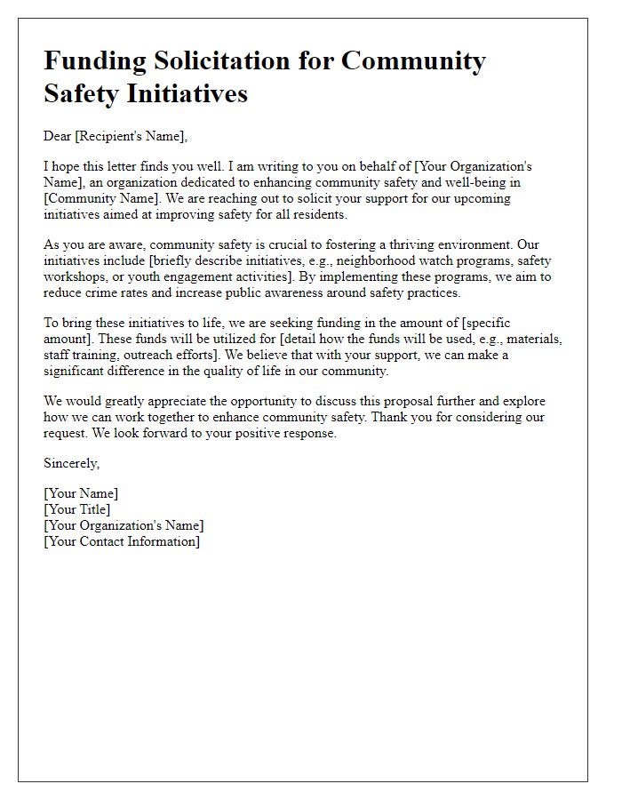 Letter template of funding solicitation for community safety initiatives