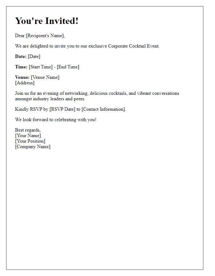 Letter template of a corporate cocktail event invitation