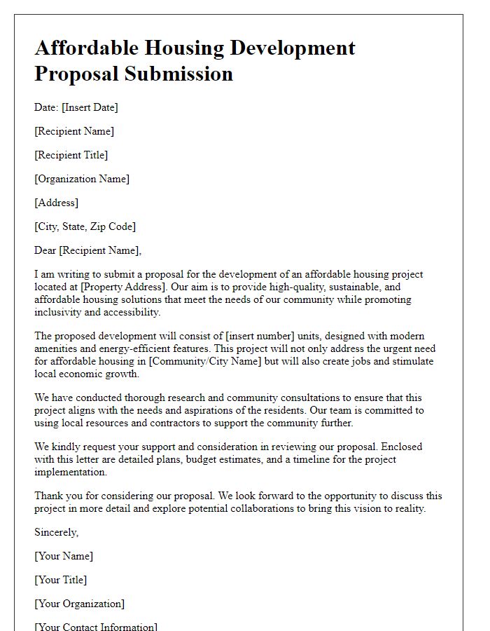 Letter template of affordable housing development proposal submission