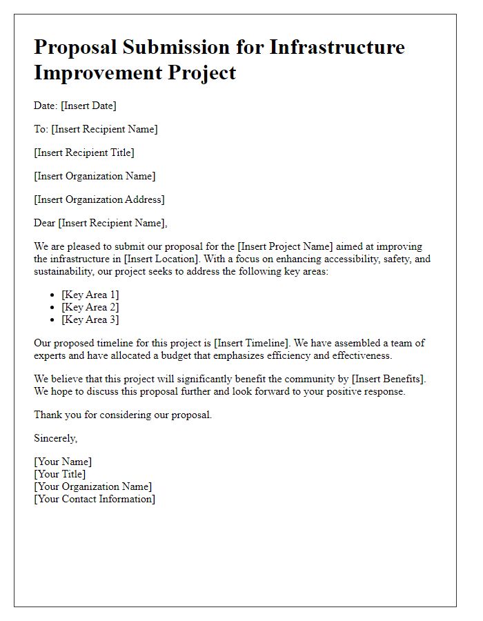 Letter template of infrastructure improvement project proposal submission