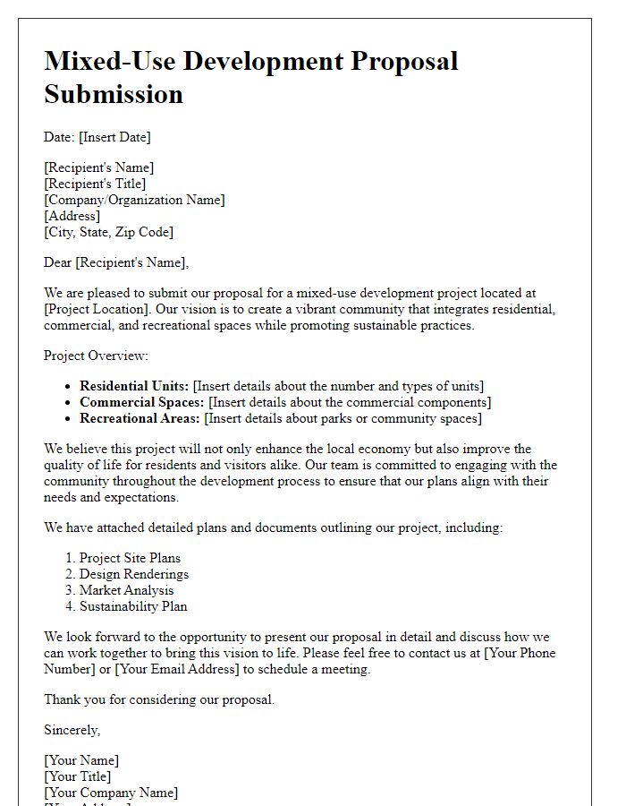 Letter template of mixed-use development proposal submission