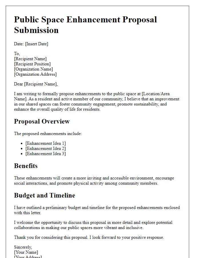 Letter template of public space enhancement proposal submission