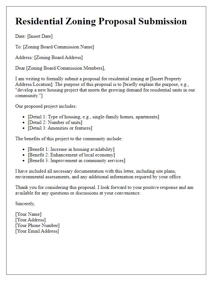 Letter template of residential zoning proposal submission