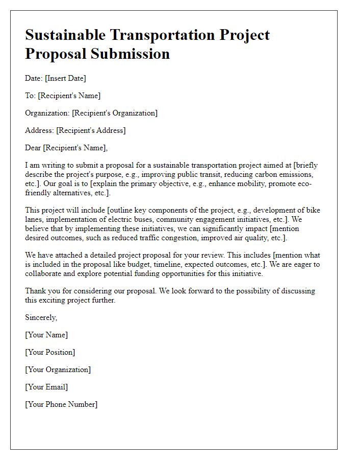 Letter template of sustainable transportation project proposal submission