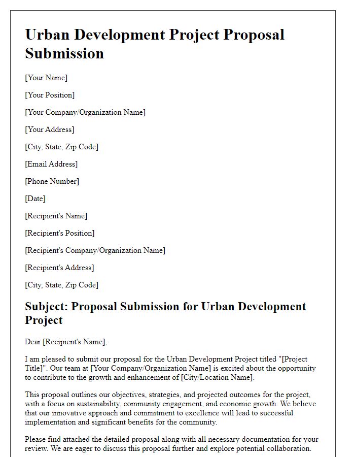 Letter template of urban development project proposal submission