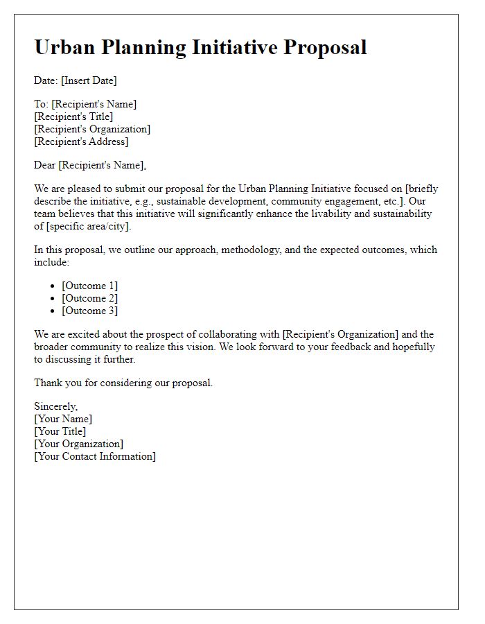 Letter template of urban planning initiative proposal submission