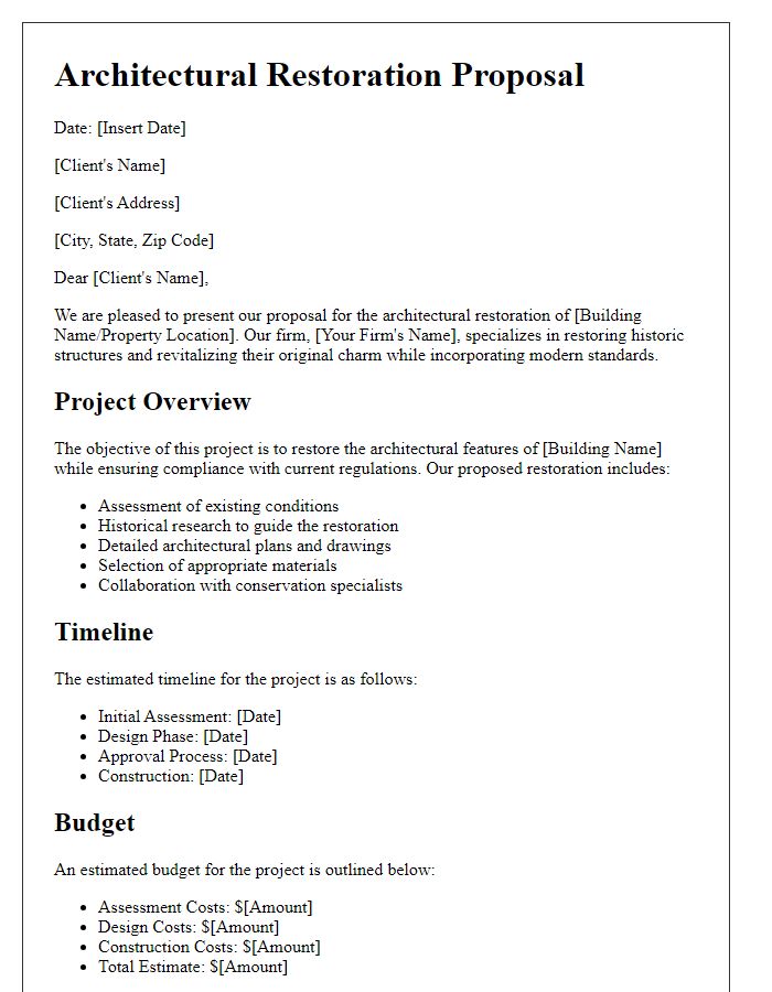 Letter template of architectural restoration proposal