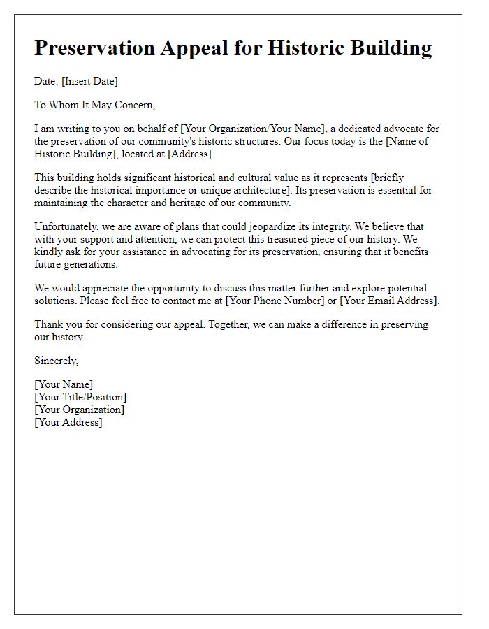 Letter template of historic building preservation appeal