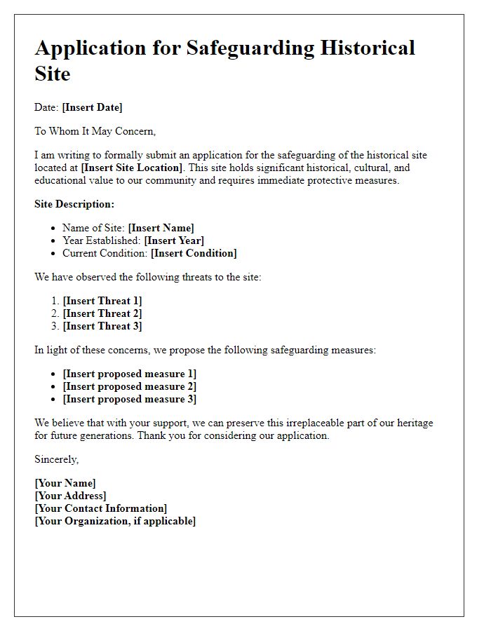 Letter template of historical site safeguarding application