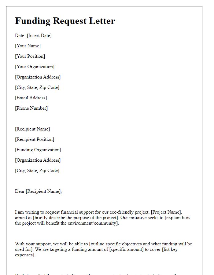 Letter template of funding request for eco-friendly project support