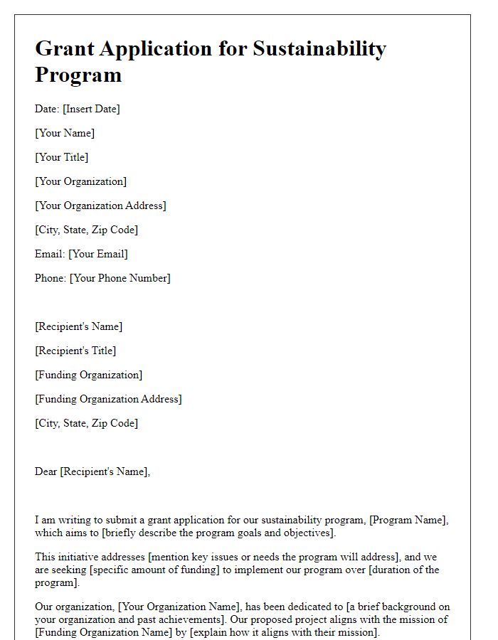 Letter template of grant application for sustainability programs