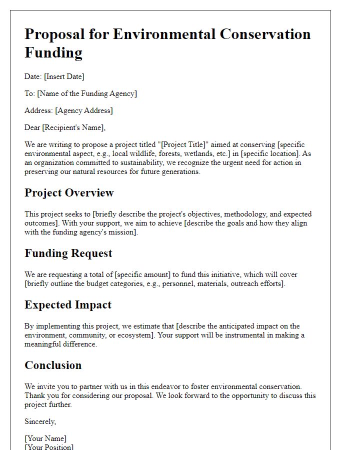 Letter template of proposal for environmental conservation funding