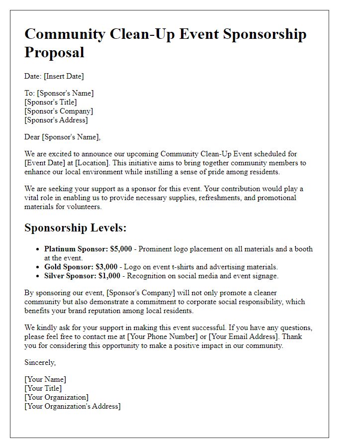 Letter template of sponsorship proposal for community clean-up events