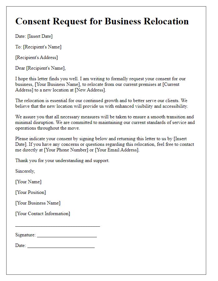 Letter template of consent request for business relocation