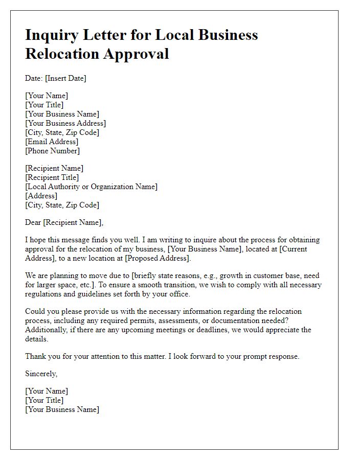 Letter template of inquiry for local business relocation approval