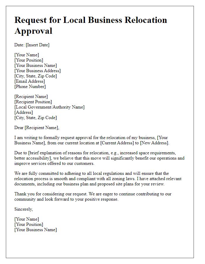 Letter template of request for local business relocation approval