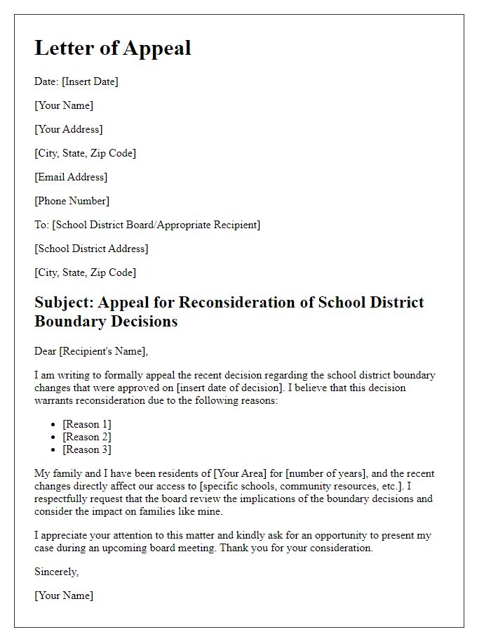 Letter template of appeal for reconsideration of school district boundary decisions