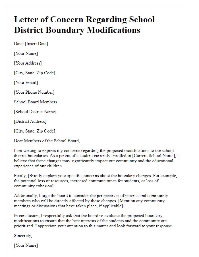 Letter template of concern regarding school district boundary modifications