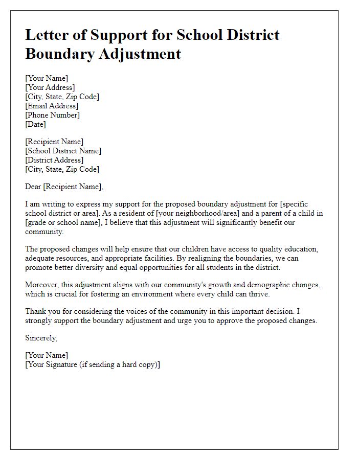 Letter template of support for school district boundary adjustment