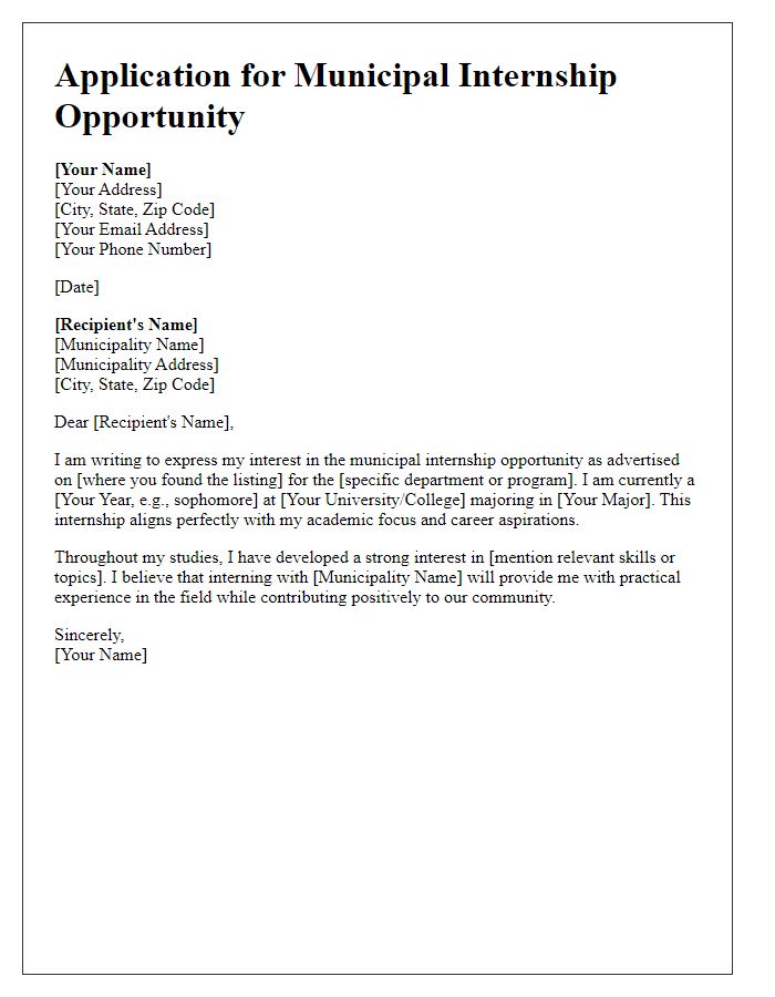 Letter template of application for municipal internship opportunity