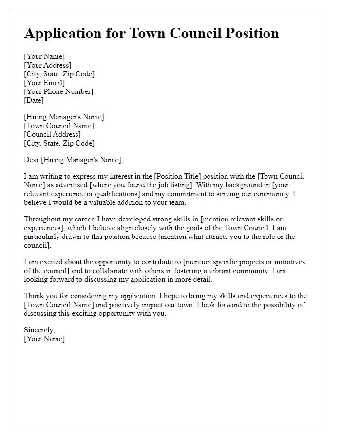 Letter template of application for town council job