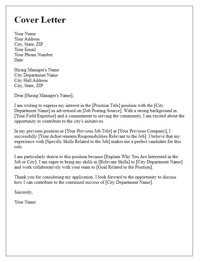 Letter template of cover letter for city employment