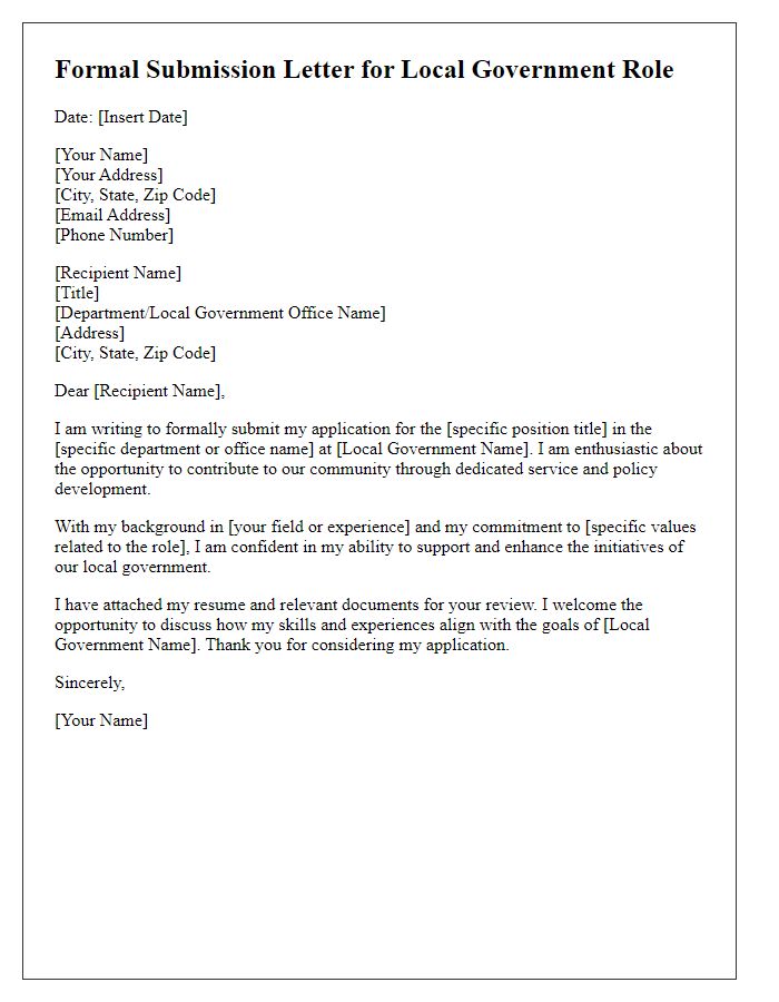 Letter template of formal submission for local government role