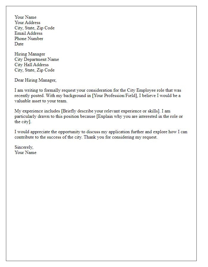 Letter template of request for consideration for city employee role